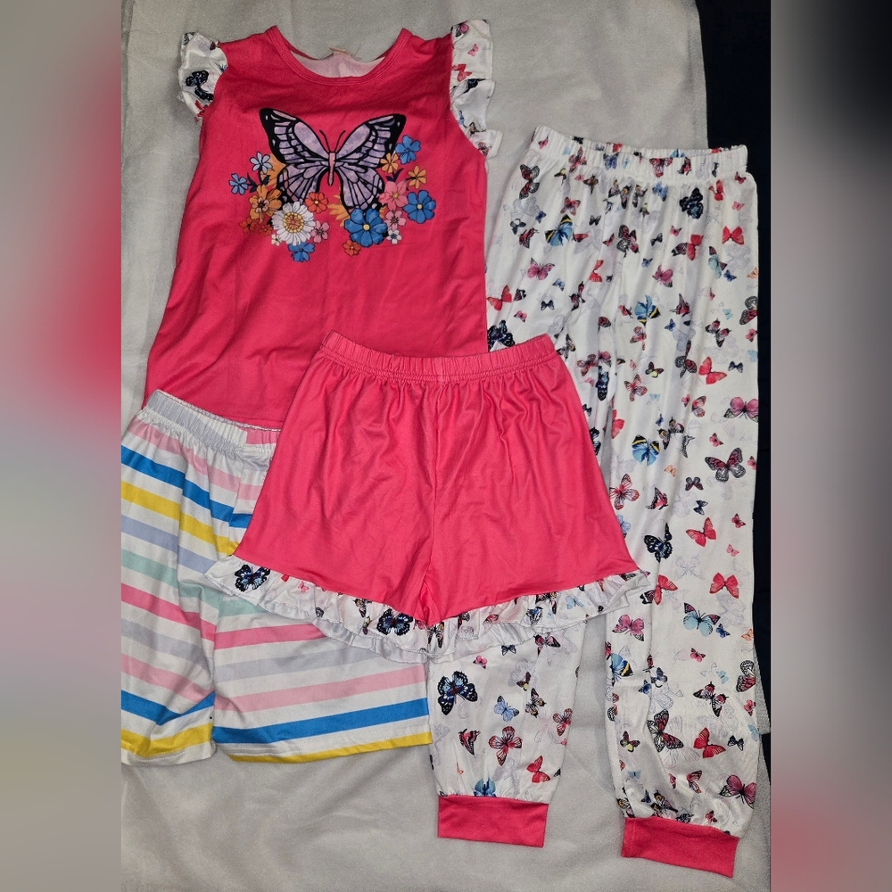 Butterfly Dreams Kids 4 Piece Pajama Set - Pink and White